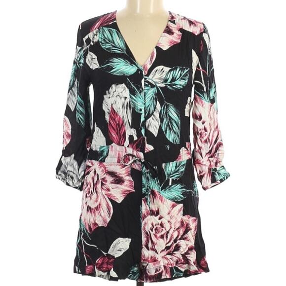 Kendall & Kylie Black Floral Romper Womens 8 Long Sleeve Boho Classy Shorts - Picture 1 of 7